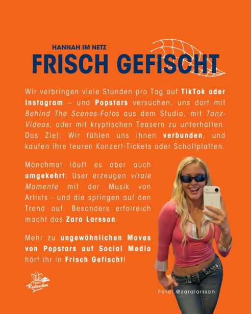 Im Netz kämpfen nicht nur Influencer oder Nachrichtenmedien um unsere Aufmerksamkeit - auch Popstars versuchen, auf ihre Musik aufmerksam zu machen. Teilweise mit ungewöhnlichen Moves. 🤔 Mehr dazu hört ihr in der neuen Folge von Frisch Gefisch bei eurem Podcaster! Den Link zum Podcast findet ihr auch in unserer Bio 😏 #socialmediatrends #popmusic #charlixcx #zaralarsson #madonna